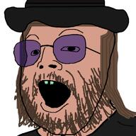 beard black_hat black_shirt buck_teeth bucket_hat chef dead goth hair kingcobrajfs lolcow open_mouth rip rotten_teeth shades variant:buckteeth_soyjak youtuber // 1080x1080 // 210.0KB