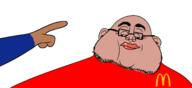 amerimutt big_jack_horner black_sclera euromutt glasses lips mcdonalds obese puss_in_boots red_shirt smile soyjak stubble variant:unknown // 2362x1077 // 132.7KB