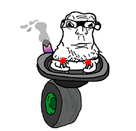 bald closed_mouth driving exhaust_pipes glasses looking_at_you piloting smoke soyjak stubble tire transparent_background variant:lactoriajak vehicle wrinkles // 666x640 // 20.5KB