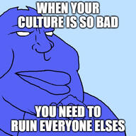 blue_skin cord cordtranny cordtroon culture discord discord_tranny hand hand_upon_chin meme meme_caption mouth_closed no_eyes no_pupils nose obese smile smug variant:meximutt // 500x500 // 67.4KB