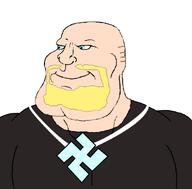 aryan bald balding black_shirt blond blond_beard blue_eyes buff chain clothes eyes_like_the_o-o-cean goatee kanye_west kanye_westye muscular_male necklace smile subvariant:mexiaryan swastika variant:meximutt white_background white_skin ye yellow_hair // 923x908 // 109.7KB