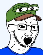 amphibian artist:xjanny clothes disguise frog glasses merchandise nas:pepe open_mouth pepe_the_frog stubble transparent_background variant:soyak // 700x900 // 24.0KB