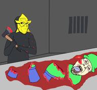 2soyjaks ack axe bandu black_skin blood chopped_up dave_and_bambi dead dismemberment dnb dnb_lost dungeon fnf friday_night_funkin' glasses gore juaco_(user) self_insert star stare stubble total_bambi_death variant:bernd variant:gunjak yellow_skin // 1806x1661 // 205.5KB