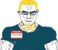 a10_eyes aryan_chad blond_beard closed_mouth english_text glasses hello_my_name_is_(sticker) kys lightning meta:low_resolution namefag self_insert subvariant:muscular_chud text variant:chudjak white_background // 1059x927 // 509.8KB