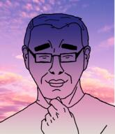 artist:nathaniel_higson calm closed_eyes closed_mouth cloud ear fist glasses purple sky smile steve_jobs subvariant:steve_chuds sunset thick_eyebrows thinking variant:chudjak // 1716x2000 // 1.6MB