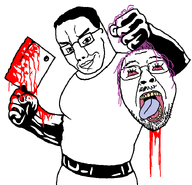 beheaded blood bloodshot_eyes chud cleaver glasses muscular_male open_mouth smile teeth tongue tranny troon troonella ttd variant:bernd variant:chudjak // 720x692 // 29.9KB