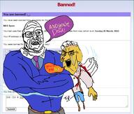 2soyjaks ack ban blood bloodshot_eyes buff clothes crying dog ear full_body glasses heart ias_to_be_kept janny large_nose nas necktie open_mouth screenshot smile soyjak soyjak_party speech_bubble stubble text variant:chudjak variant:sidjak yellow_skin // 1500x1276 // 359.0KB