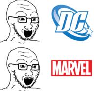 2soyjaks capeshit dc_comics glasses marvel open_mouth soyjak stubble tv_(4chan) variant:soyak // 828x796 // 280.1KB