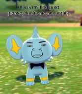 angry animal closed_mouth cross_eyed fnf_pedo frown grass lion pokemon shinx soyjak subvariant:chudplier text tree variant:chudjak variant:markiplier_soyjak video_game yellow_sclera // 539x618 // 201.2KB