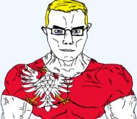 animal arm bird blue_eyes buff closed_mouth clothes country eagle flag flag:masovian glasses hair masovian poland soyjak subvariant:chudjak_front subvariant:muscular_chud transparent transparent_background tshirt variant:chudjak vein voivodeship yellow_hair // 1059x929 // 151.0KB