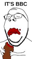 arm bbc blood cannibalism closed_eyes closed_mouth eating frown glasses hand holding_object its_over penis soyjak stubble subvariant:wholesome_soyjak text variant:gapejak // 600x1100 // 25.3KB