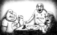 3soyjaks arm art bug burrito closed_mouth clothes coca_cola cup drawfag drawing ear eating fat full_body glasses hand looking_at_you mexico obese onion open_mouth plate smile soybooru stubble table transheart tshirt variant:el_perro_rabioso variant:meximutt variant:soyak variant:zoomer_on_computer // 1708x1044 // 1.1MB