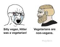 adolf_hitler bloodshot_eyes chad crying glasses nazism nordic_chad open_mouth soyjak soyjak_comic stubble text variant:soyak vegan vegetarian // 1080x863 // 60.9KB