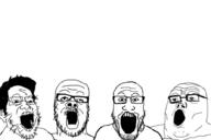 4soyjaks glasses open_mouth soyjak stubble subvariant:markydoo variant:a24_slowburn_soyjak variant:markiplier_soyjak variant:tony_soprano_soyjak // 892x593 // 92.3KB