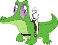 animal bald crocodile ear full_body glasses grin gummy riding saddle smug stubble subvariant:soyak_(smug) variant:soyak white_background white_skin wrinkles // 1280x987 // 216.2KB