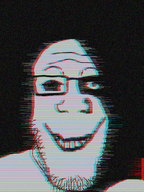 analog_horror black_background distorted evil glasses glitched noise ominous scary subvariant:neutralplier subvariant:sinplier variant:a24_slowburn_soyjak variant:markiplier_soyjak vhs // 600x800 // 1.1MB