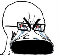 bloodshot_eyes cryboy crying distorted glasses large_eyebrows large_mouth open_mouth soyjak stretched_mouth stubble vacuum variant:cryboy_soyjak // 1024x967 // 408.5KB