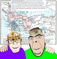 alliance byzantine byzantine_empire closed_mouth clothes crown glasses hat looking_at_you map mongol mongol_empire mongolia no_more_brother_wars smile soyjak stubble text variant:cobson variant:feraljak wikipedia // 1920x2000 // 3.5MB