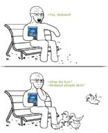 bench bird birdseed comic crying expectation_violation full_body subvariant:soyak_(irritated) text variant:cryboy_soyjak variant:soyak // 644x791 // 63.2KB