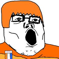 badge glasses hair open_mouth orange_hair soyjak soyzellig_party text variant:tony_soprano_soyjak zach zarty // 600x600 // 39.6KB