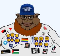 america_first antifa blm_logo brown_skin clothes fat flag:lgbt_pride_flag glasses groyper hat lgbt_flag nick_fuentes palestine palestine_flag subvariant:branigger tiktok variant:brandon variant:meximutt watermelon // 1674x1582 // 739.4KB