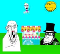 angry beard closed_mouth clothes dollar dollar_sign emoticon fairy glasses hair hand hat holding_object ice_cream missing_teeth money multiple_soyjaks mustache open_mouth smile soyjak stubble subvariant:feralrage subvariant:wholesome_soyjak tongue tooth tooth_fairy top_hat variant:cobson variant:feraljak variant:gapejak variant:smugjak // 704x635 // 247.6KB