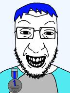 soy2 award badge blue_hair blue_shirt clothes glasses nick_kiggers smile soy2 soyjak soyteen stubble teeth tuey variant:crimjak white_skin // 600x800 // 50.2KB