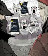 4soyjaks art bloodborne glasses holding_object open_mouth phone soyjak stubble twitter variant:unknown video_game // 1550x1800 // 494.4KB