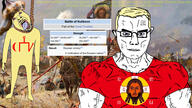 angry aryan background battle bible_quote bible_verse blond blue_eyes buff christianity closed_mouth clothes drawn_background ear flag flag:golden_horde flag:jesus glasses kievan_rus mongolia russia soyjak subvariant:chudjak_front subvariant:muscular_chud variant:chudjak vein wikipedia // 1920x1080 // 610.5KB