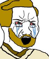beard bloodshot_eyes clothes crying hair obi_wan_kenobi open_mouth soyjak star_wars tv_(4chan) variant:soyak yellow_hair // 633x758 // 39.1KB