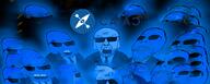 blue blue_skin caiac_19 central_intelligence_agency clothes dog ear frown glasses glowie glowing multiple_soyjaks mustache necktie open_mouth soyjak stubble suit sunglasses variant:feraljak variant:feraljak_front variant:gapejak // 874x351 // 408.5KB