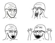 2soyjaks arm excited glasses hand hands_up neutral open_mouth soyjak stubble variant:excited_soyjak variant:soyak // 900x700 // 125.9KB