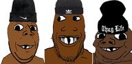 baby beanie black_skin deformed deformed_trio subvariant:emmanuel subvariant:grinlook_poggers subvariant:nathaniel subvariant:wholesome_soyjak trio variant:gapejak variant:markiplier_soyjak // 2057x998 // 857.2KB