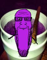 calm closed_mouth cup glasses irl_background lean purple_eyes purple_skin smile soyjak stretched_chin stubble variant:markiplier_soyjak weed // 785x1000 // 576.8KB
