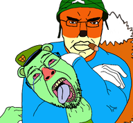 ack arm bear bloodshot_eyes buff choke_hold chud cigarette clothes conker ear fight flippy_(happy_tree_friends) glasses hair hand happy_tree_friends headlock helmet open_mouth soyjak squirrel strangling stubble subvariant:pol_face the_weak_should_fear_the_strong tongue transparent_background variant:bernd variant:chudjak war // 1996x1844 // 356.6KB