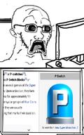 'p bald beard button computer computer_mouse forehead_wrinkles glasses mario mario_wiki nintendo p_switch shotgun subvariant:doctos table the_p_switch variant:soyak video_game white_skin wiki // 600x960 // 300.9KB