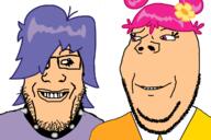 are_you_soying_what_im_soying blue_shirt cartoon cartoon_network clothes collar eyelashes glasses hi_hi_puffy_amiyumi mascara pink_eyes pink_hair puffy_amiyumi purple_hair smile stubble subvariant:wholesome_soyjak variant:gapejak variant:markiplier_soyjak // 1200x800 // 341.9KB
