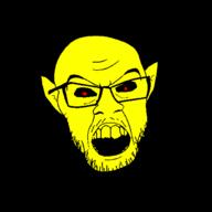 angry ear glasses god megami_tensei mustache open_mouth pointy_ears red_eyes soyjak stubble variant:feraljak yellow_skin yellow_teeth yhwh // 1500x1500 // 41.6KB