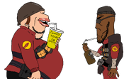 amerimutt beer brown_skin commie demoman_(tf2) drinking euromutt soldier_(tf2) subvariant:euromutt subvariant:impish_amerimutt team_fortress_2 variant:impish_soyak_ears variant:markiplier_soyjak white_skin // 1279x737 // 260.9KB