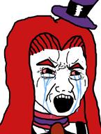 bloodshot_eyes clothes crying female hair hair_intakes long_hair necktie open_mouth red_hair subvariant:female_soyak suit top_hat variant:soyak // 813x1076 // 95.4KB