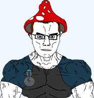blue_shirt brown_hair clothes forum frank hat meta:op_took_a_selfie_of_xerself muscular_male mushroom ribbon series:shrooms soyjak_forum subvariant:muscular_chud text transparent_background variant:chudjak // 1051x1089 // 111.7KB