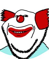 closed_mouth clothes clown red_hair smile soyjak stubble variant:impish_soyak_ears // 597x716 // 100.4KB