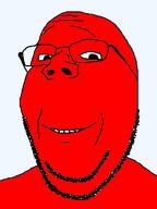 autism color glasses hair red red_skin retard smile soyjak stubble subvariant:wholesome_soyjak teeth transparent_background variant:gapejak // 250x333 // 13.8KB