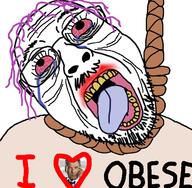 bloodshot_eyes crying eye_bags fat_fetish feeder_fetish glasses hair hanging i_love lipstick obese open_mouth pierce_brosnan purple_hair rope soyjak stubble suicide text tired tongue variant:bernd yellow_teeth // 726x711 // 439.5KB