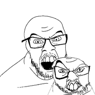 2soyjaks glasses gums open_mouth stubble subvariant:crazyguyjak teeth variant:feraljak white_background // 1500x1500 // 45.5KB