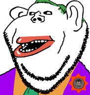 amerimutt batman_(series) clothes dc_comics ear green_hair hair joker_(dc) open_mouth soyjak stubble subvariant:impish_amerimutt variant:impish_soyak_ears // 598x628 // 66.3KB