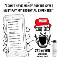 arm bottle bucket_hat clothes drink food glasses hand hat holding_object holding_phone iphone marvel open_mouth phone rent soy soyjak soylent stubble subvariant:phoneplier subvariant:phoneplier_vertical text variant:markiplier_soyjak // 1080x1080 // 92.2KB