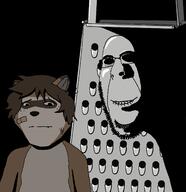 2soyjaks animal animal_ears bandage beard biting_lip cheese_grater closed_mouth creepy evil fender furaffinity furry glasses hair ominous raccoon soyjak stubble subvariant:hornyson subvariant:shoyta variant:cobson variant:gapejak worried // 1600x1650 // 310.5KB