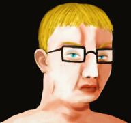 blue_eyes closed_mouth ear glasses hair looking_at_you redraw variant:chudjak yellow_hair // 421x394 // 192.0KB