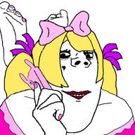 blond female girl lipstick makeup nail_polish phone pink ribbon soyjak variant:gapejak // 500x500 // 86.0KB